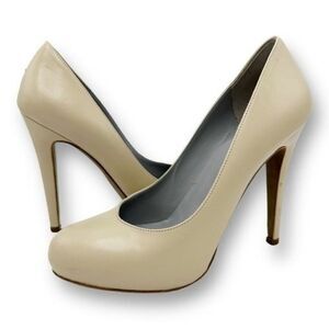 Sergio Rossi Hidden Platform‎ Cream Leather Stiletto Pumps Sz EUR 38.5 US 8